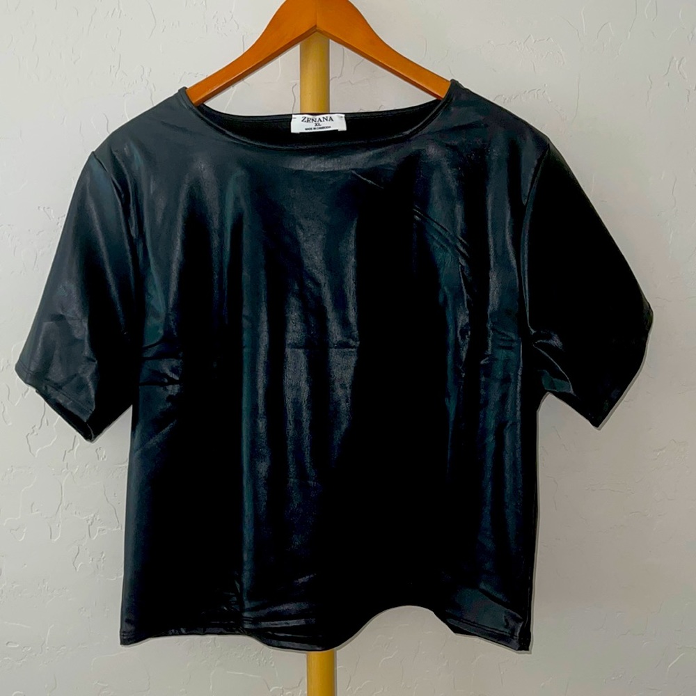 Black faux leather crop  top